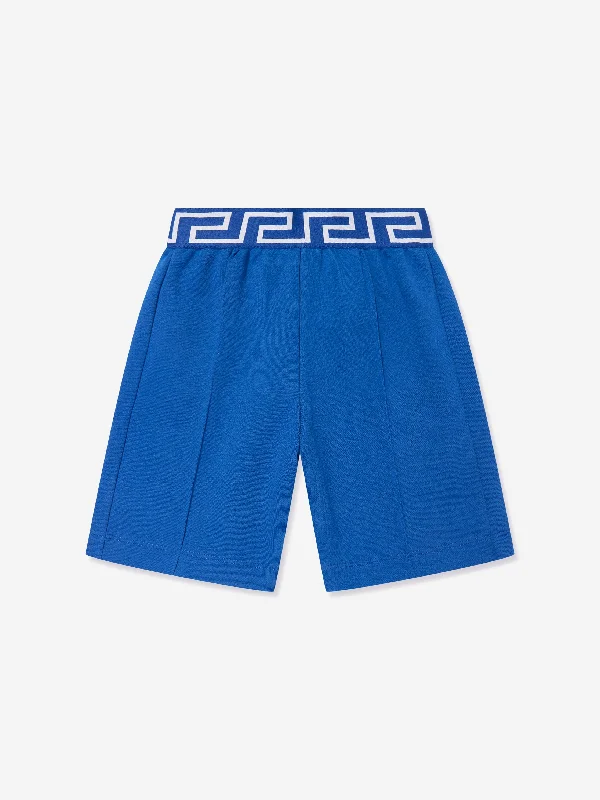 Versace Boys Embroidered Logo Shorts in Blue