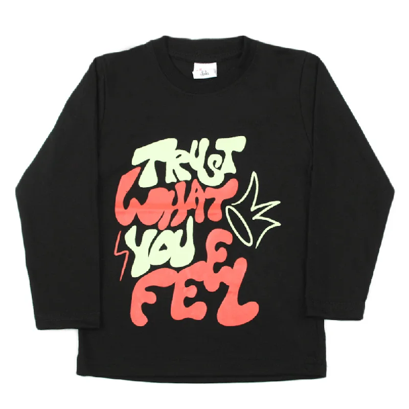 Boys Full Sleeves T-Shirt - Black