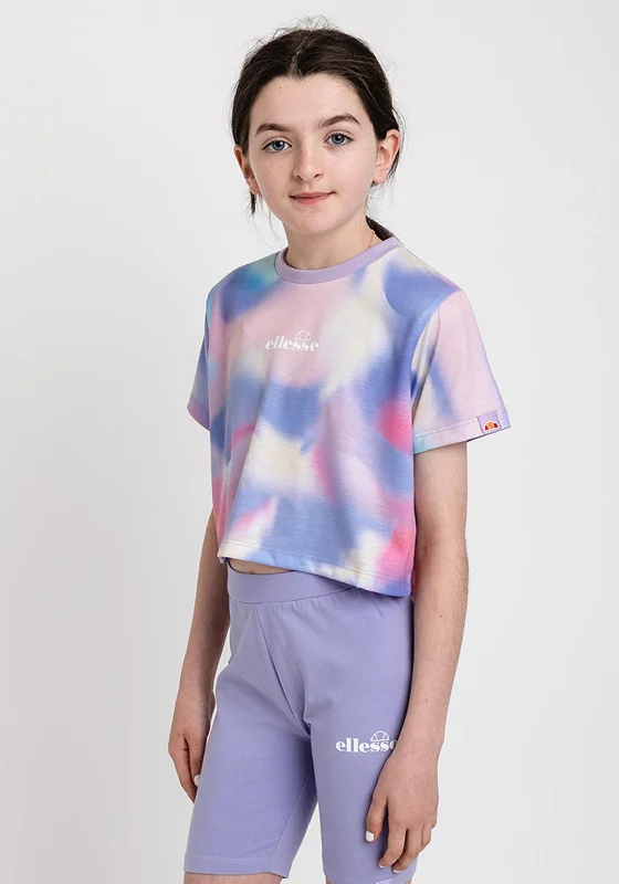 Ellesse Girls Cindra Print Crop Tee, Lilac Multi