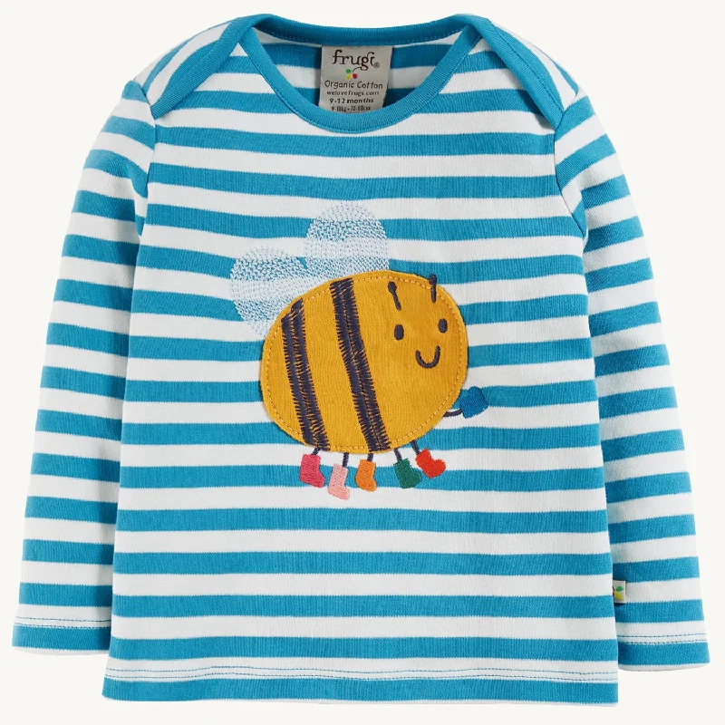 Frugi Bobby Applique Top - Tor Blue / Bumblebee