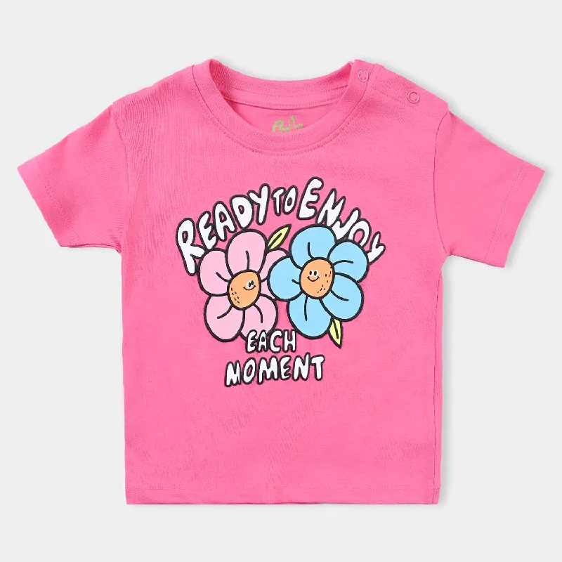 Infant Girls Cotton Jersey T-Shirt Ready To Enjoy-Hot Pink