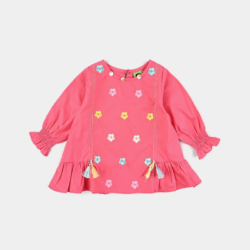 Infant Girls Cotton Poplin Emb Top Candy Floral-Hot.Pink