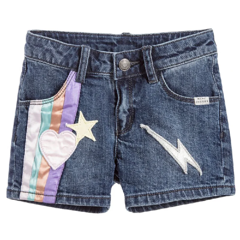 Marc Jacobs Girls Satin Patched Denim Shorts (Mini-Me)