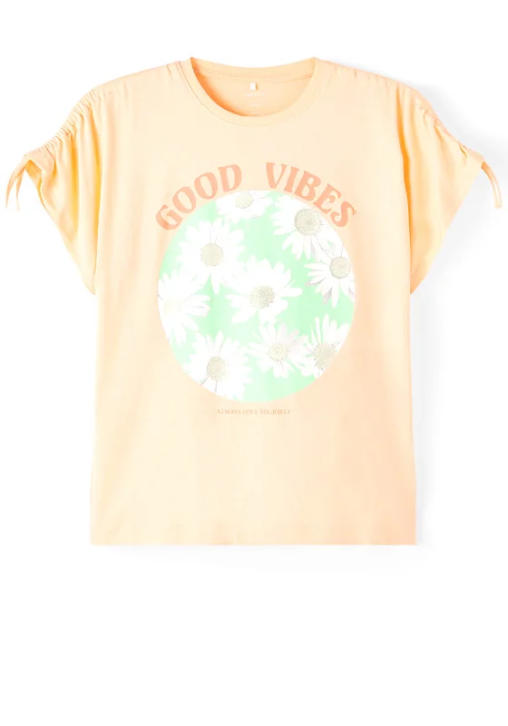 Name It Kid Girl Fatime Short Sleeve Loose Tee, Peach Nectar