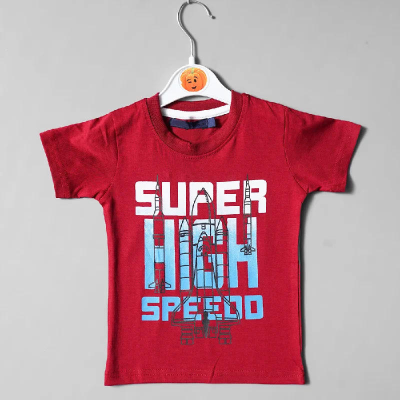 Solid Red Printed T-Shirt for Boys