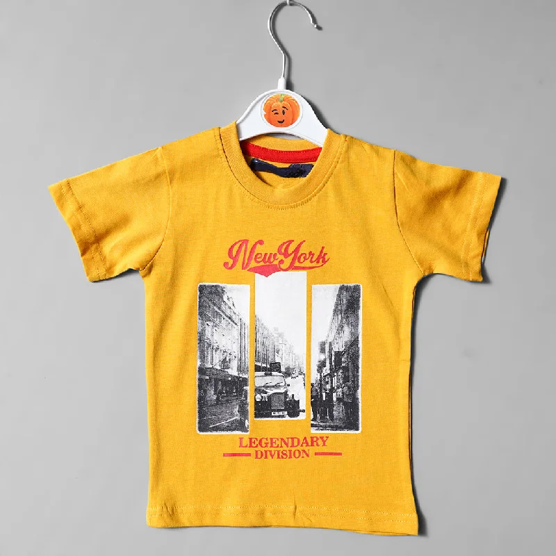 Mustard Printed Summer Wear T-Shirt for Boys