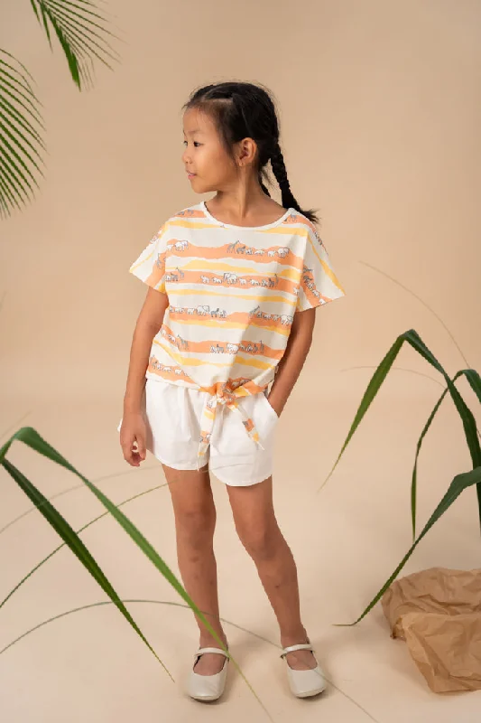 Tilly Tie Front Top - Peach Animal March